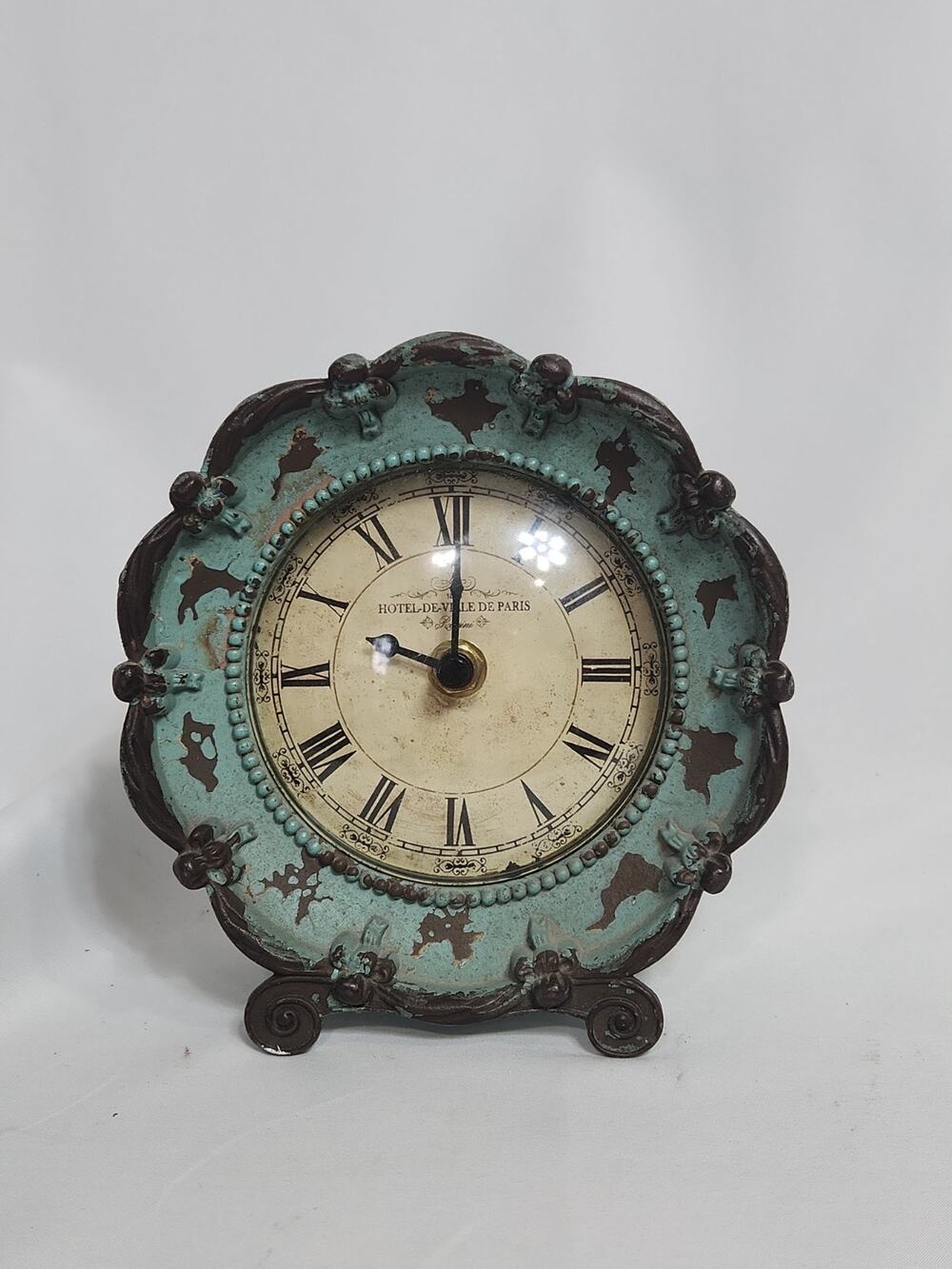 French Country Distressed Turquoise Table Clock Hotel de Ville de Paris Shabby